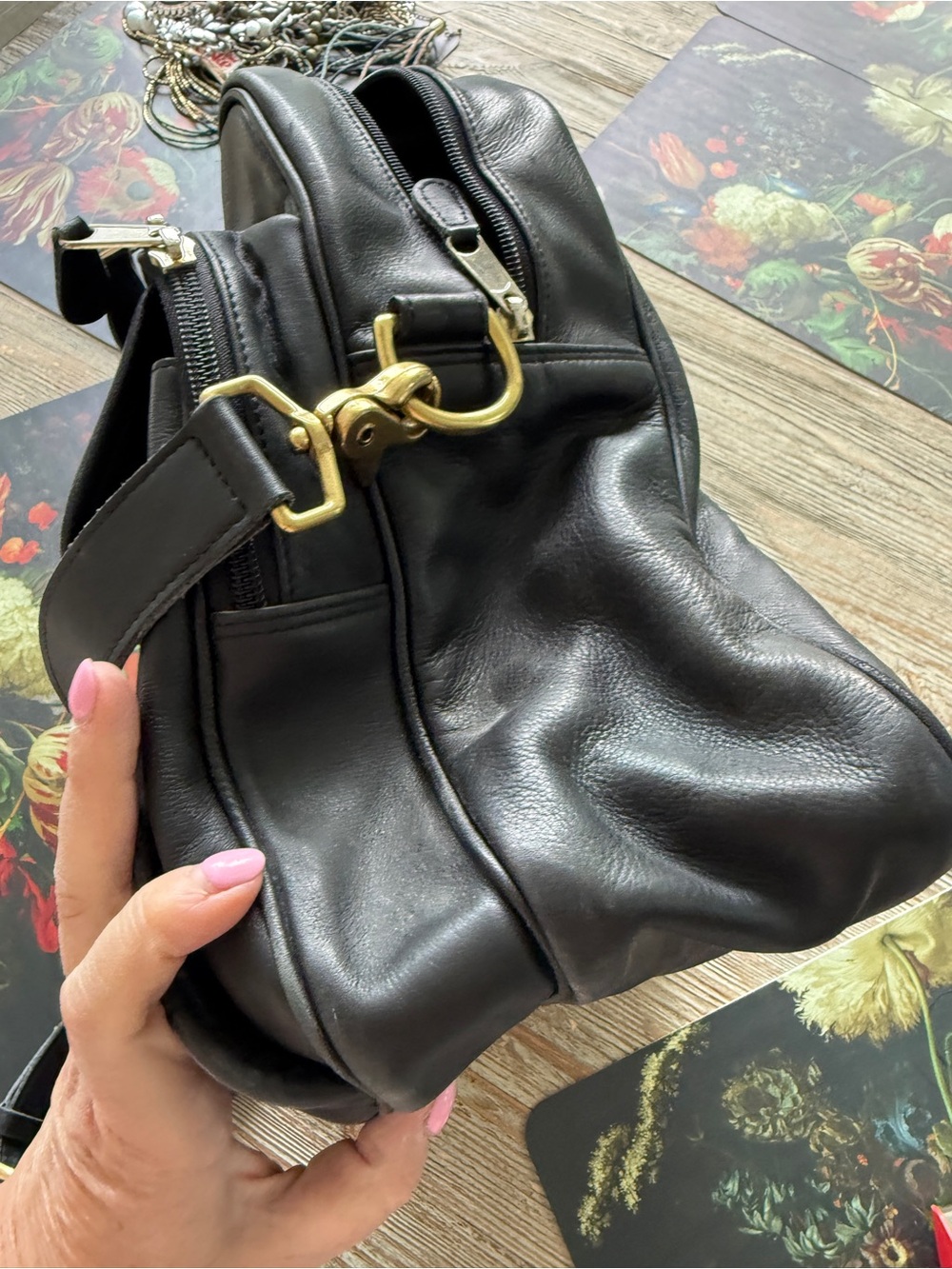 Coach Vintage black leather Briefcase Messenger brass with shoulder strap - Picture 9 of 16